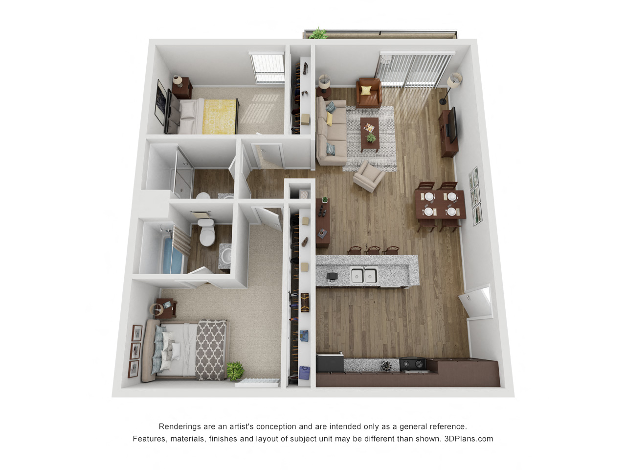 Floor plan for 2 beds, 2 baths, 925 sqft
